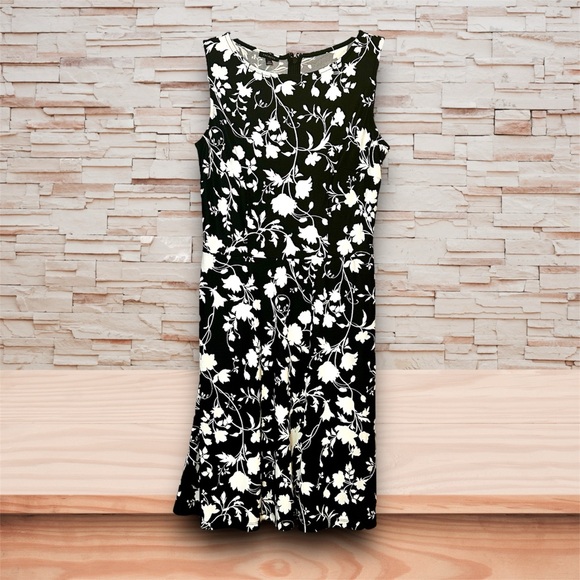 Talbots Black and White Sheath Midi Dress Sleeveless Scoop Neck - Picture 1 of 2